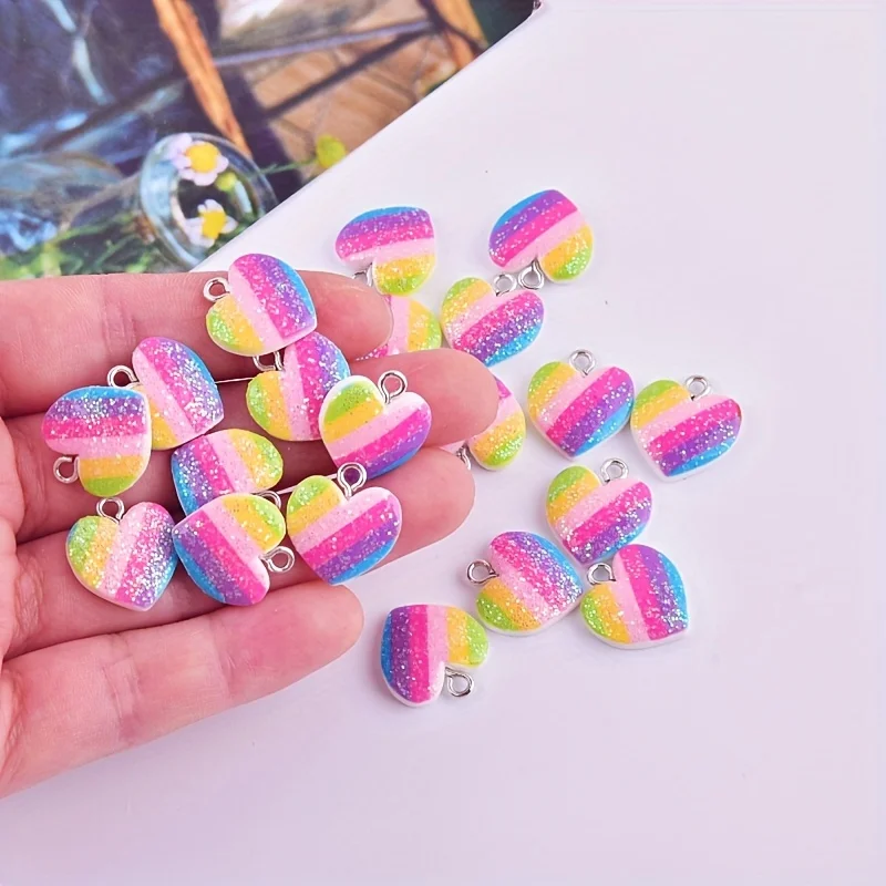Resin Crafts Diy - 10 adet renkli kalp reçine takılar